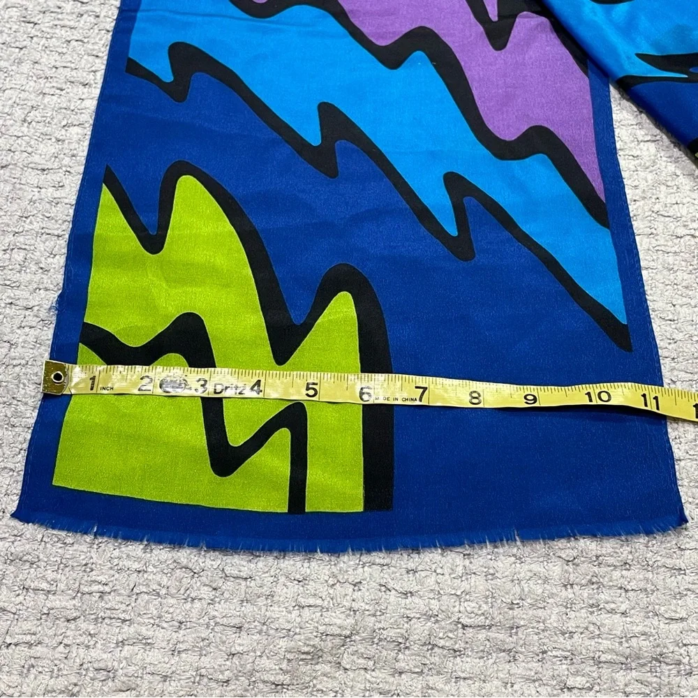 Vintage Oscar de la Renta Studio Silk Scarf Wave Pattern Green Blue Purple